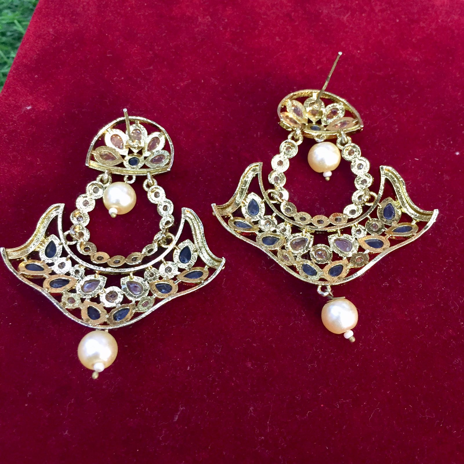 Lattice Design Pearl & Diamond Earrings 18K Yellow Gold